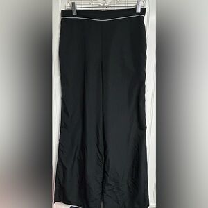 Jason Wu Black Wide Leg Trousers Slit Hem White Piping Trim Elastic Waist Sz M